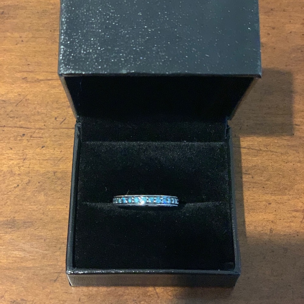 14K White Gold & Black Rhodium- Blue Diamond - Eternity Bands